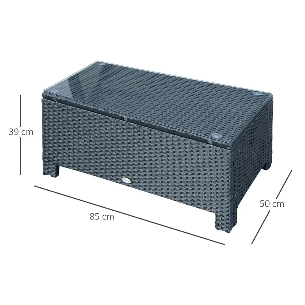 Garden side table, coffee table, garden table, balcony table, polyrattan, black, 85 x 50 x 39 cm
