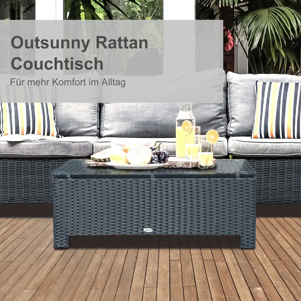 Garden side table, coffee table, garden table, balcony table, polyrattan, black, 85 x 50 x 39 cm