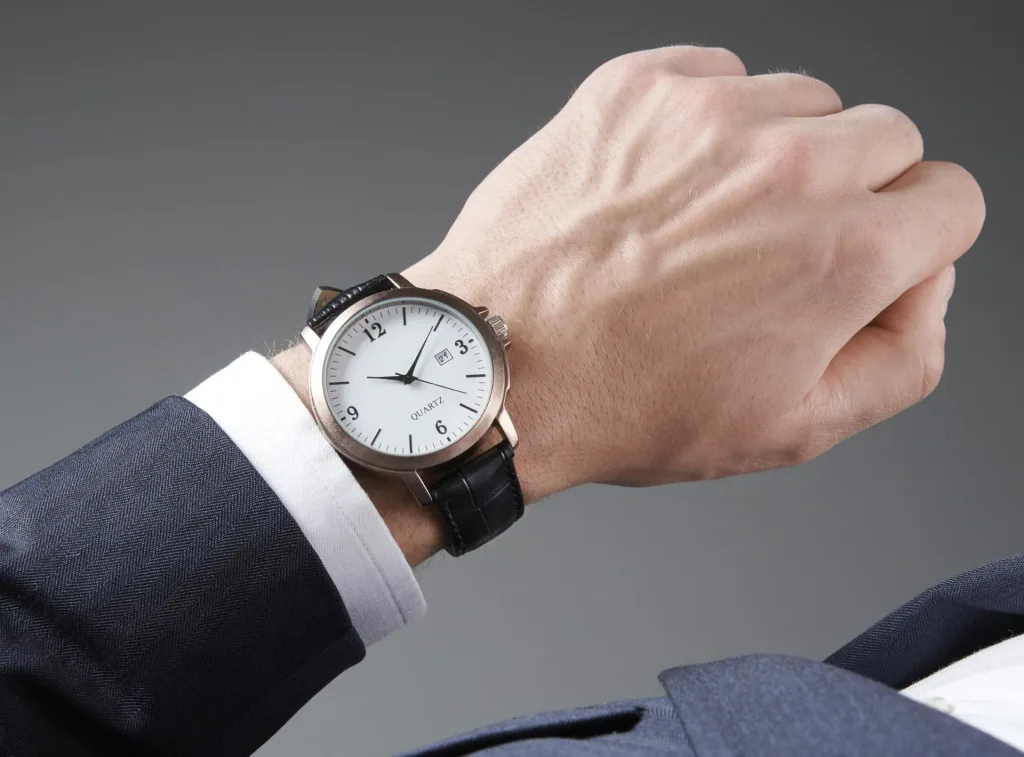 Watch set for him and her - bronze-colored with genuine leather strap and date display