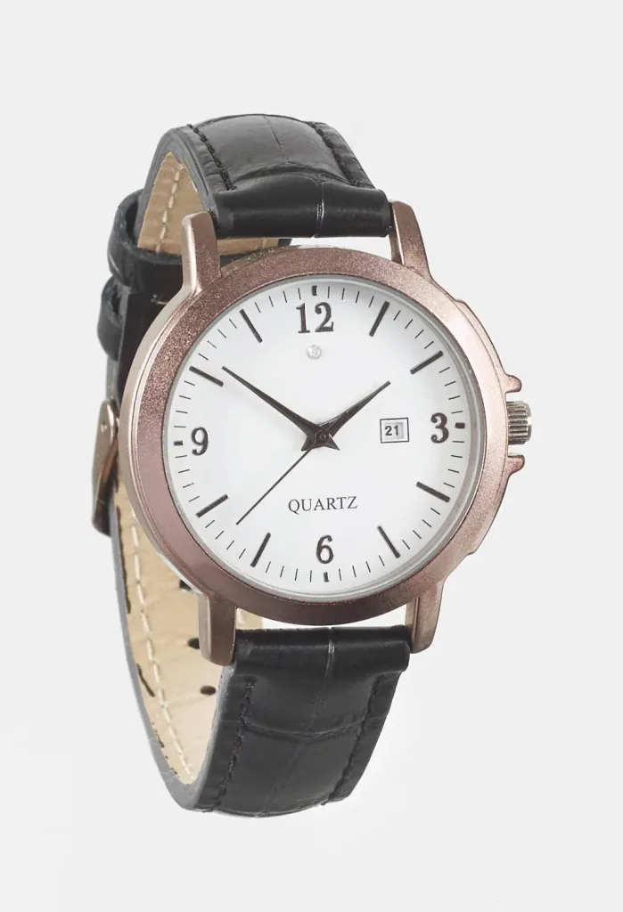 Watch set for him and her - bronze-colored with genuine leather strap and date display