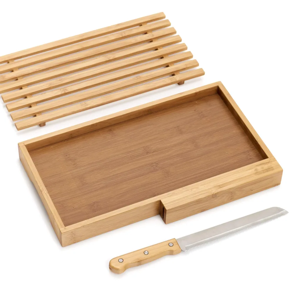 Bread cutting board with knife, bamboo