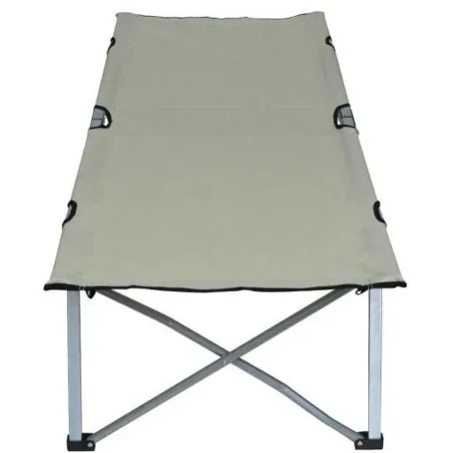 Camp bed, camping bed, lounger, folding bed with bag, beige