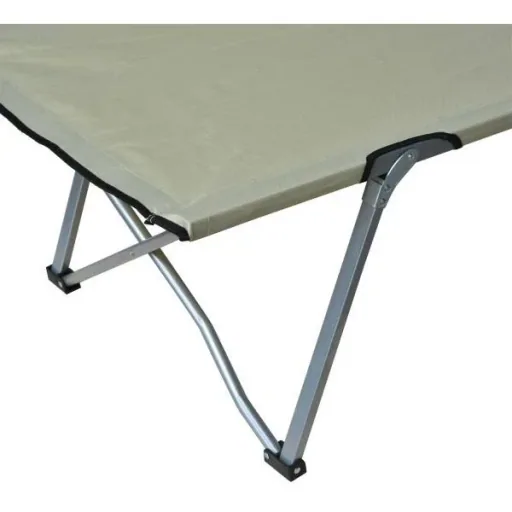 Camp bed, camping bed, lounger, folding bed with bag, beige