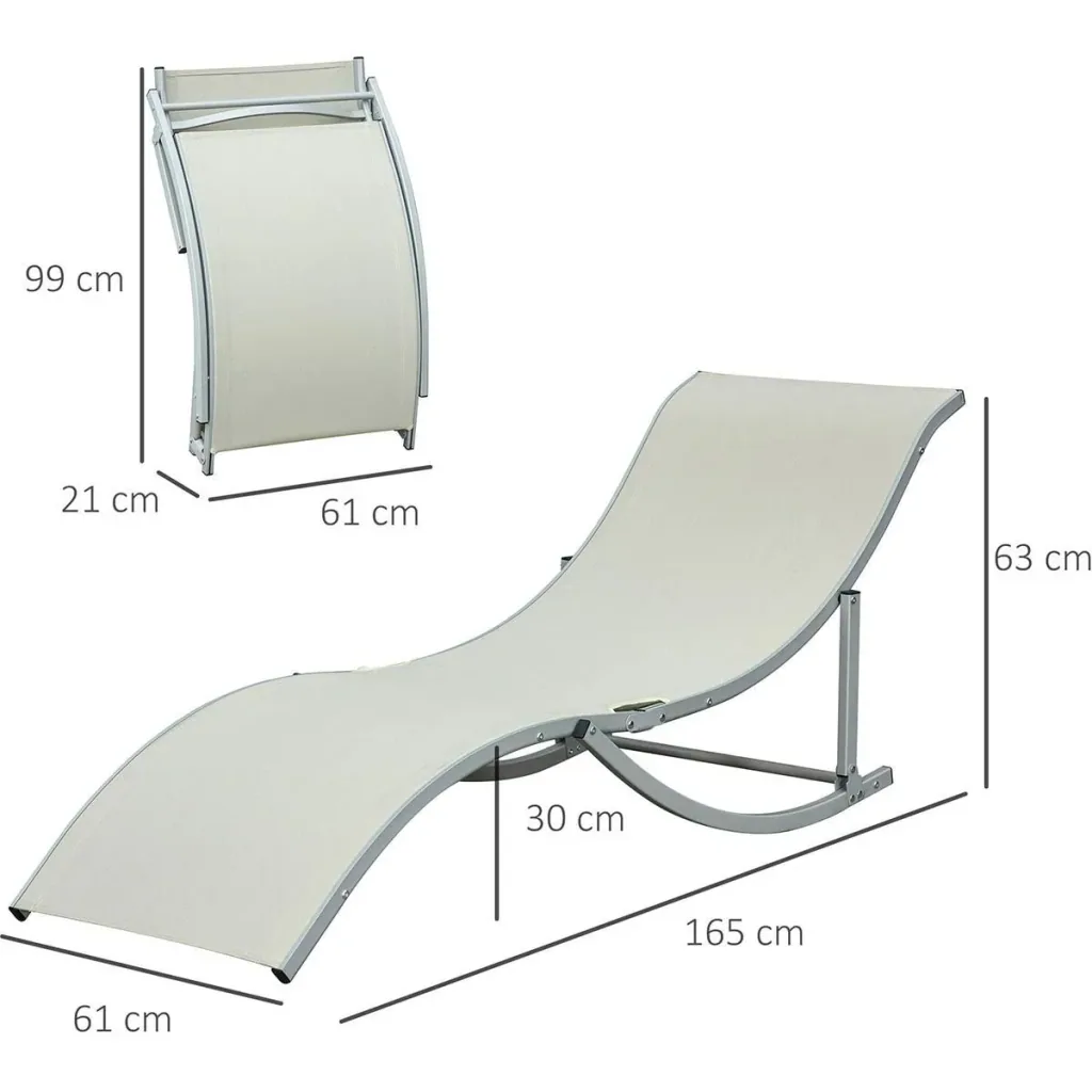 Set of 2 sun loungers, garden loungers, fabric lounger, ergonomic aluminum texteline beige 165 x 61 x 63 cm