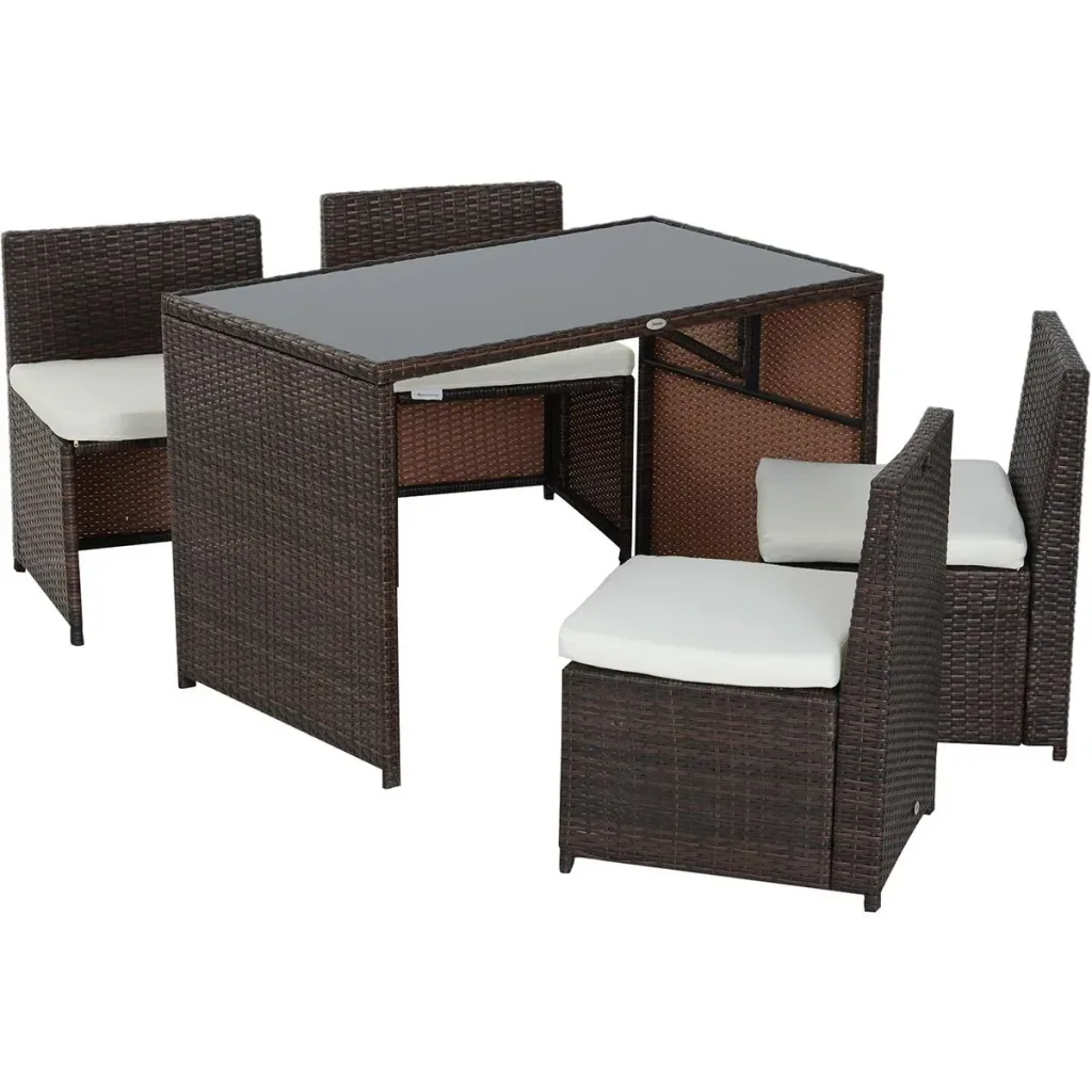 Polyrattan set as a 5-piece set brown/cream white