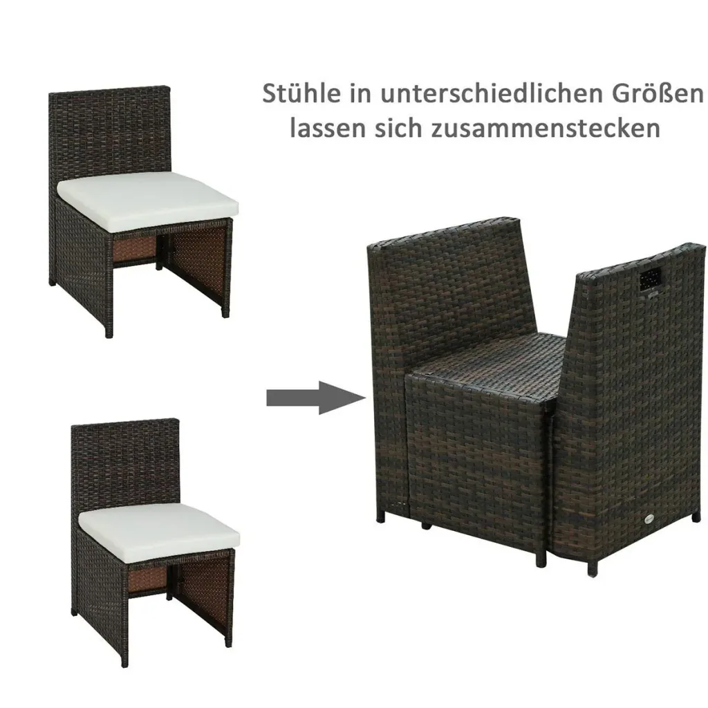 Polyrattan set as a 5-piece set brown/cream white