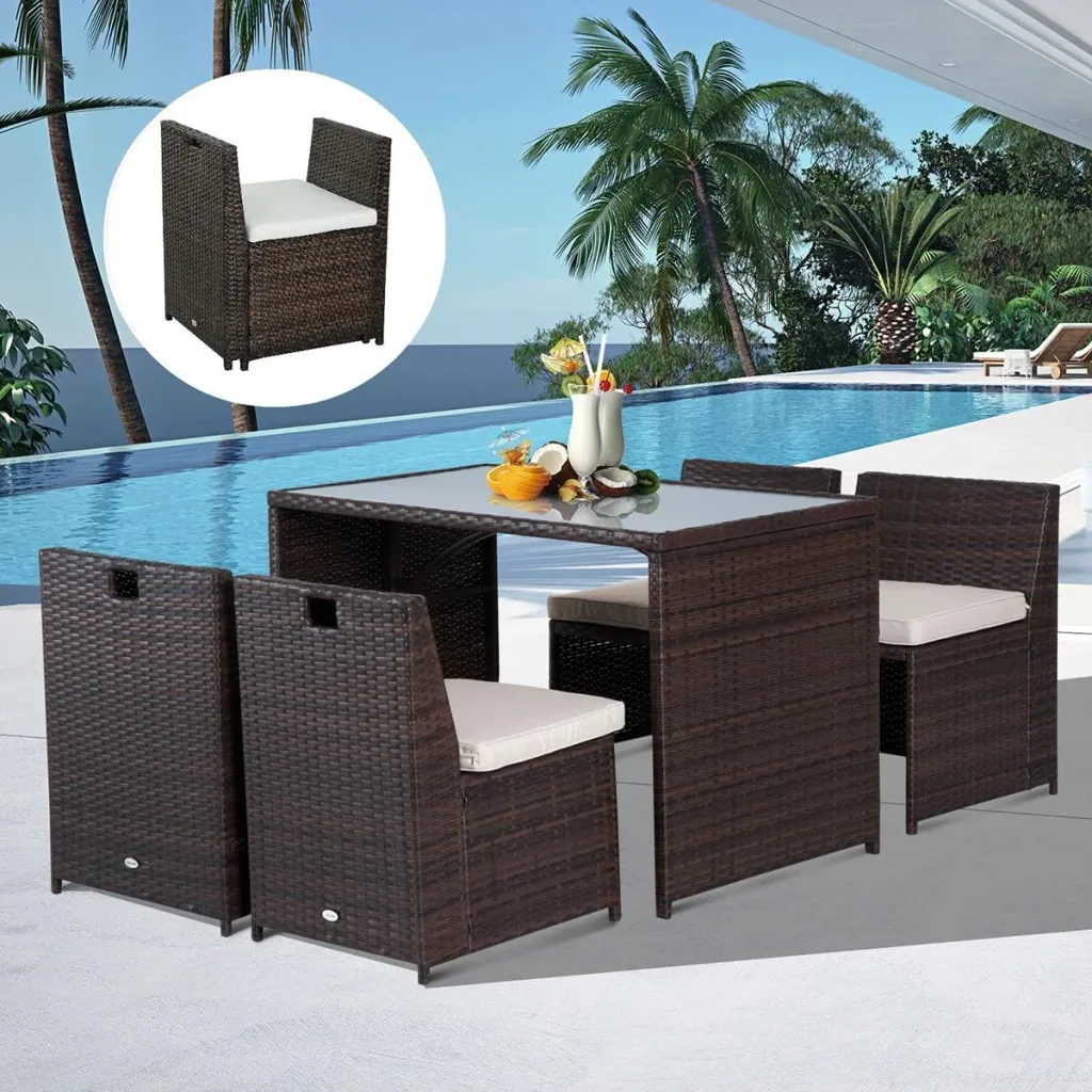 Polyrattan set as a 5-piece set brown/cream white