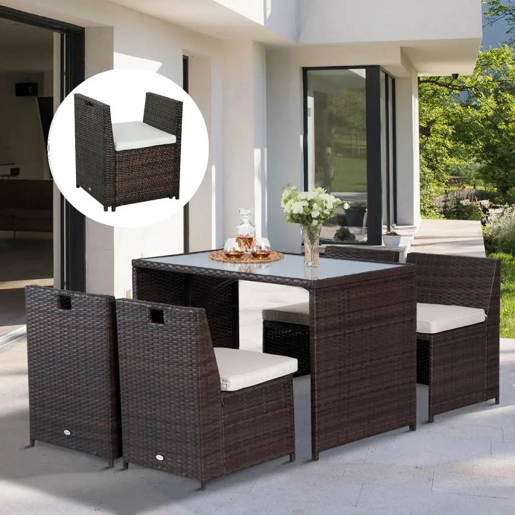 Polyrattan set as a 5-piece set brown/cream white