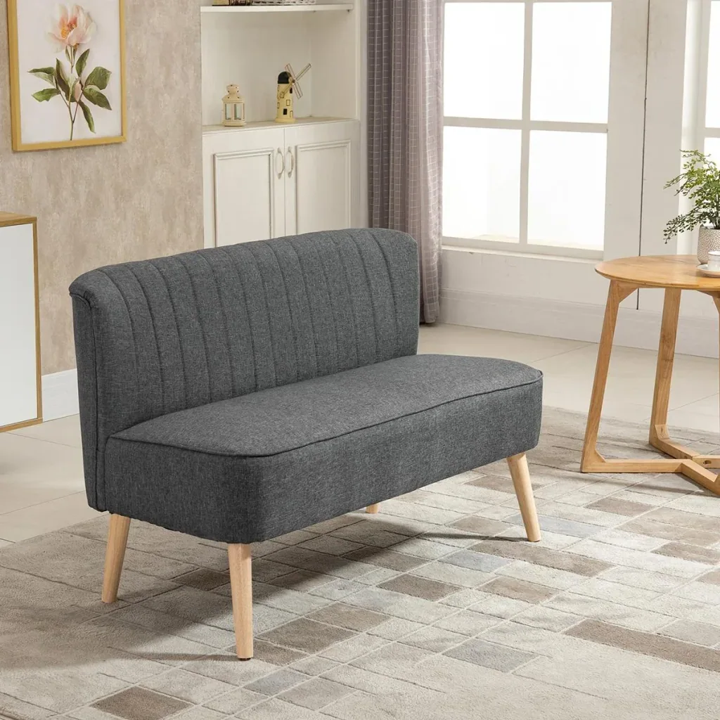 2-seater fabric sofa upholstered sofa seating furniture lounge sofa wood foam dark grey 117 x 56.5 x 77 cm