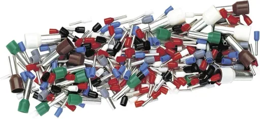 Insulated wire end ferrules assortment with pliers and screwdriver