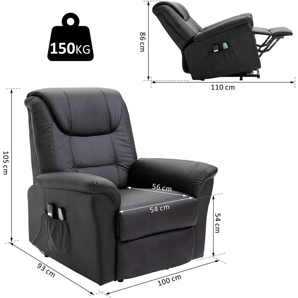 Massage chair with heat function and stand-up aid