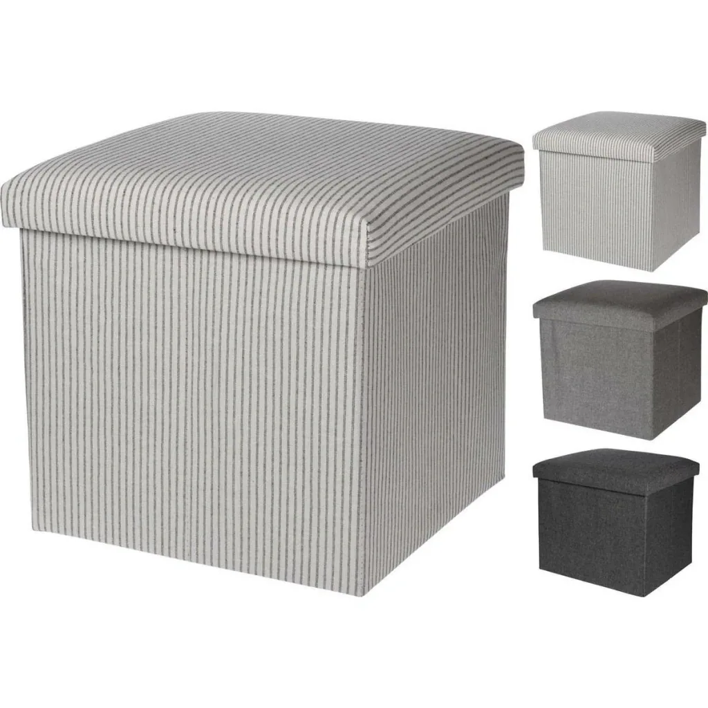 NL Storage Box / Footstool - Footstool with Shelf - 38 x 38 cm - Cotton - Grey