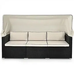 Polyrattan Sofa - Black-Cream - 210x70x70cm - With Sunroof
