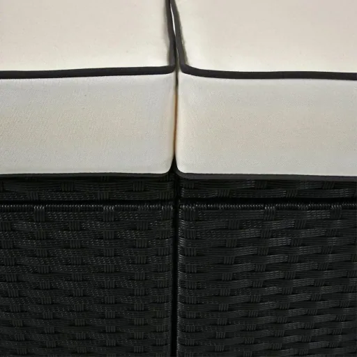 Polyrattan Sofa - Black-Cream - 210x70x70cm - With Sunroof