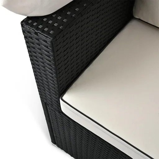 Polyrattan Sofa - Black-Cream - 210x70x70cm - With Sunroof