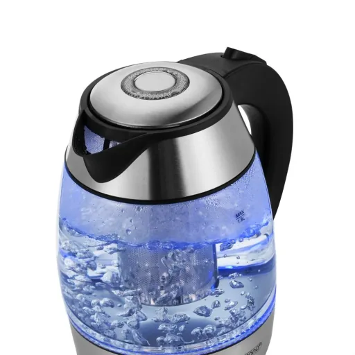 Kettle silver/black glass 1.8L including tea strainer
