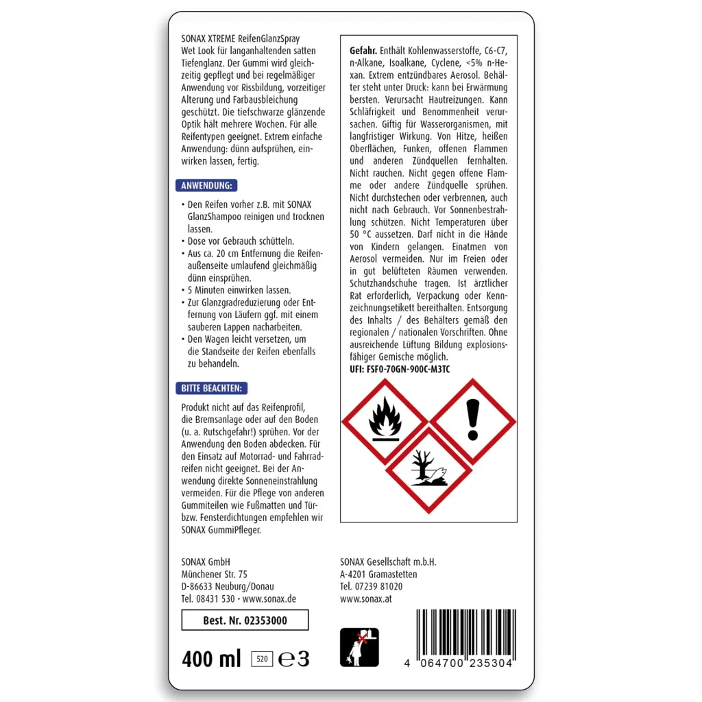 XTREME Tire Shine Spray Wet Look 400 ml