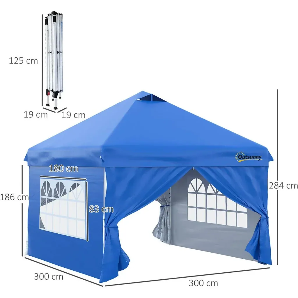 Foldable Gazebo - Blue - 3 x 3 m - incl. pegs and bag