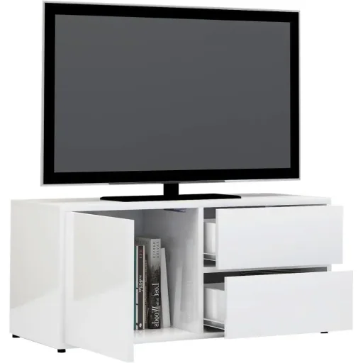 TV cabinet 80x34x36 cm high-gloss white chipboard