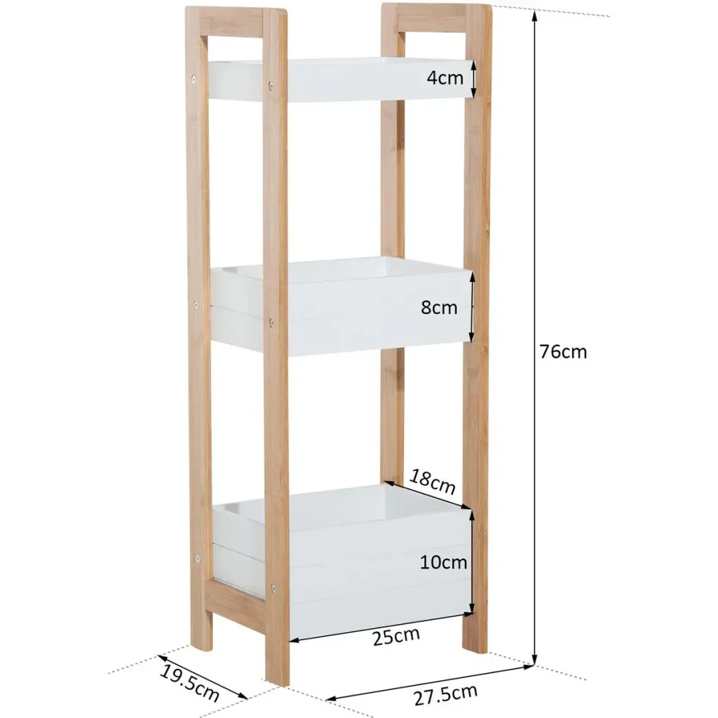 Bathroom shelf with 3 storage compartments white/natural