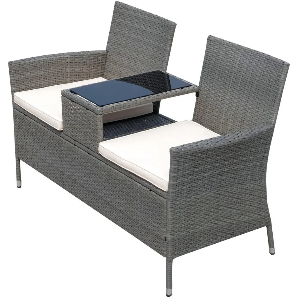 Polyrattan garden bench garden sofa with table 2-seater steel