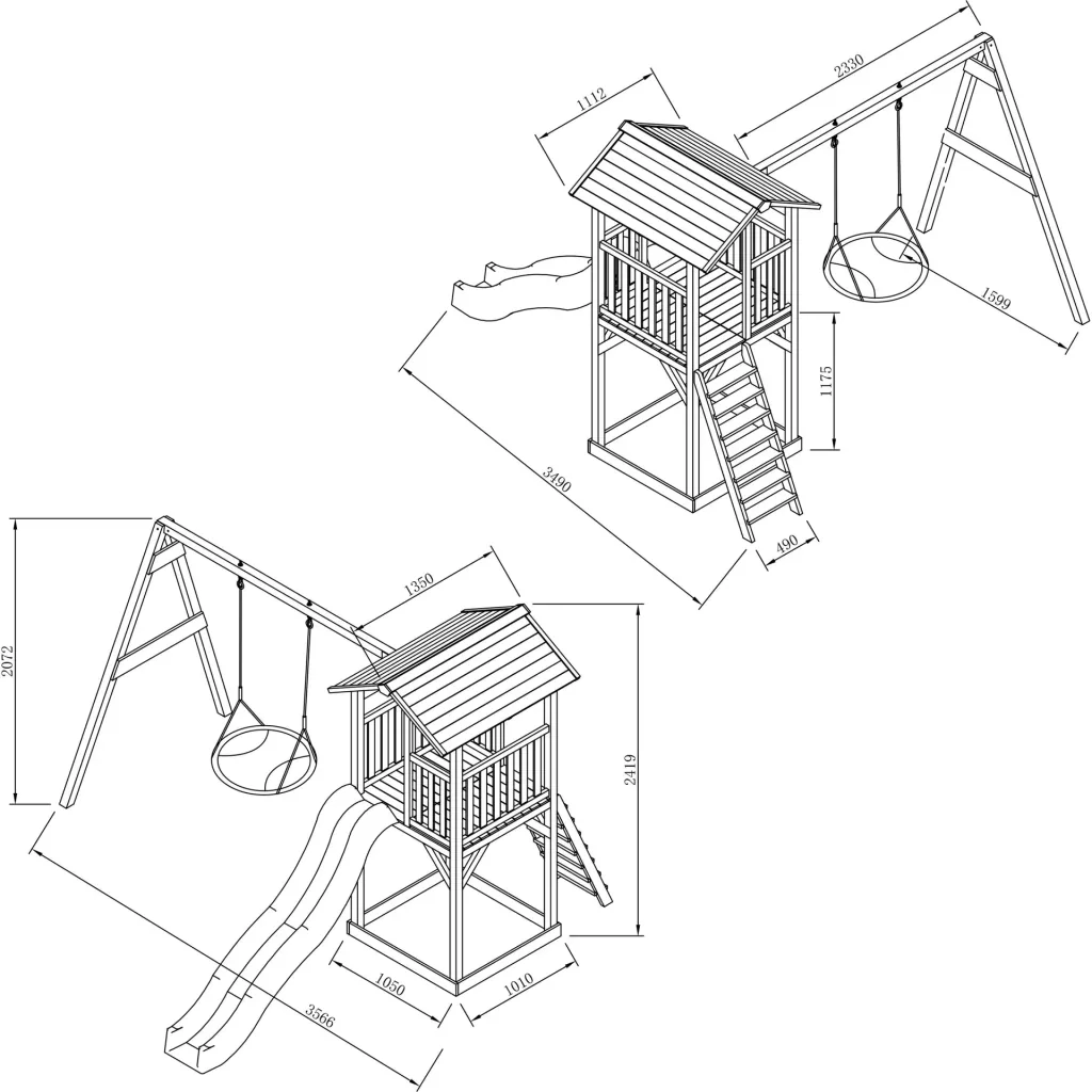 Beach Tower play tower with Summer Nest swing - Grey slide