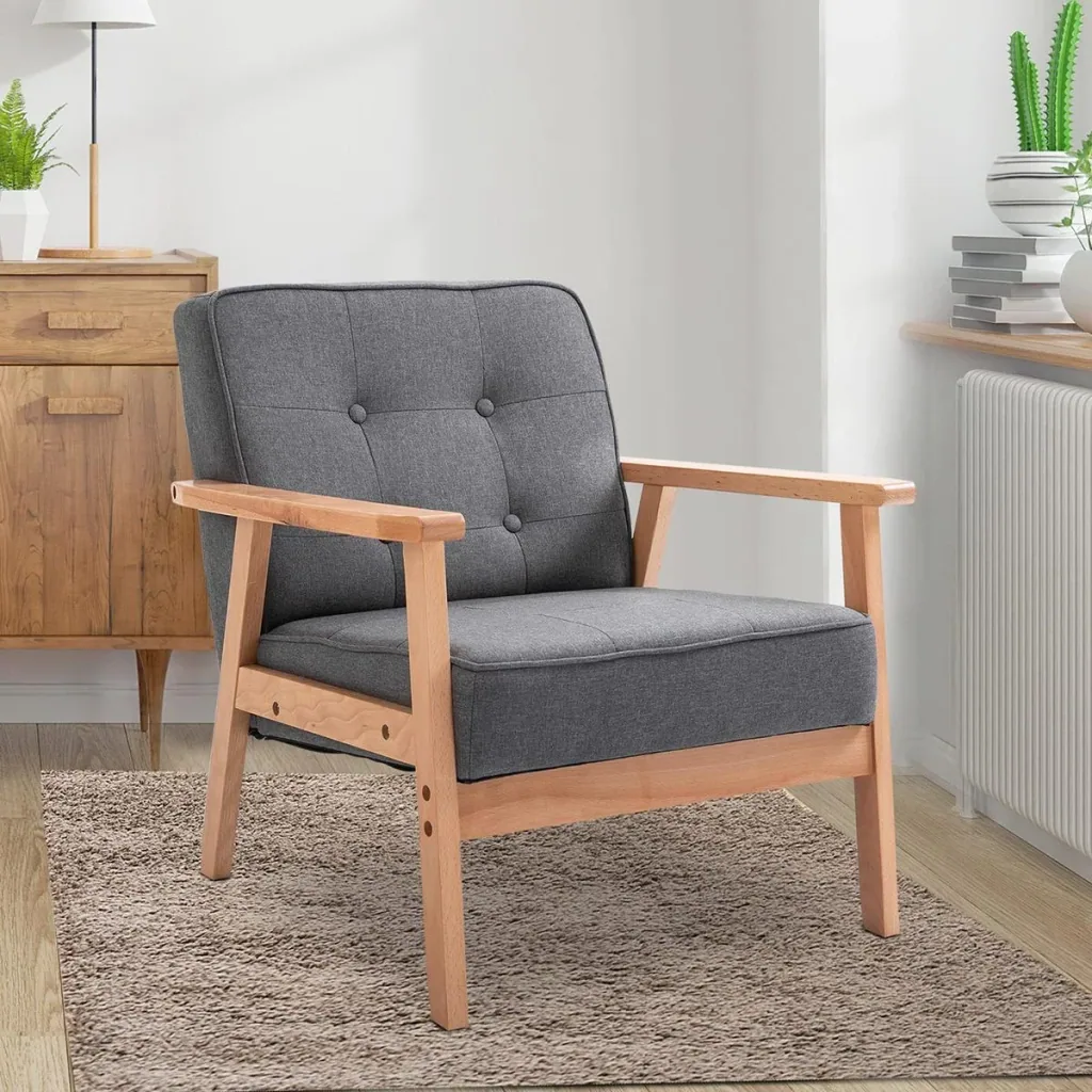 Upholstered chair with armrests grey/natural