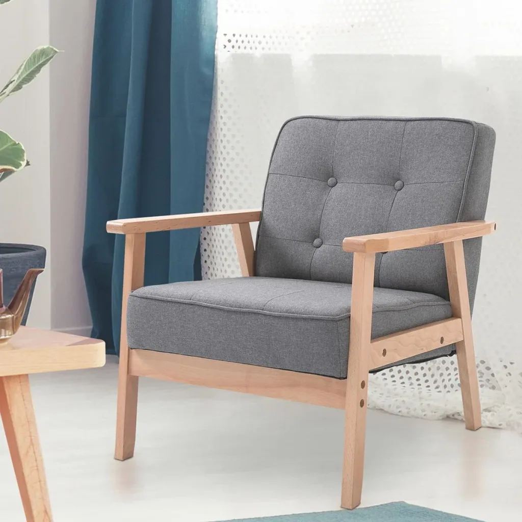 Upholstered chair with armrests grey/natural