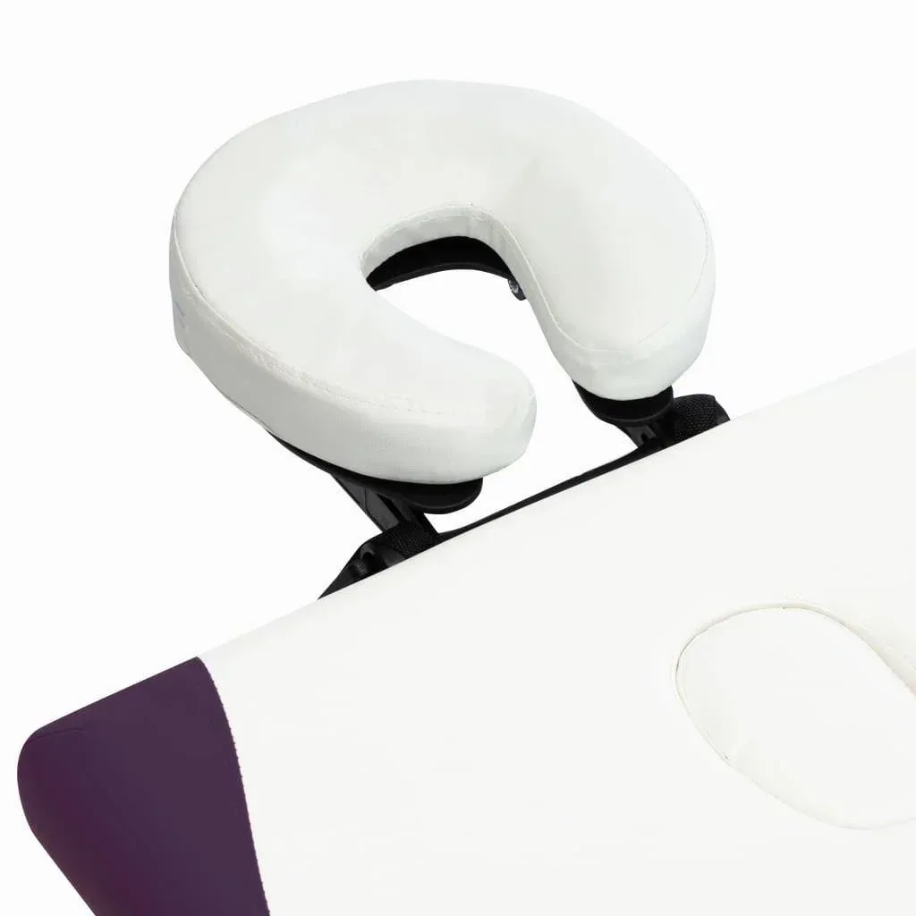 Folding massage table with 2 zones aluminum white and purple