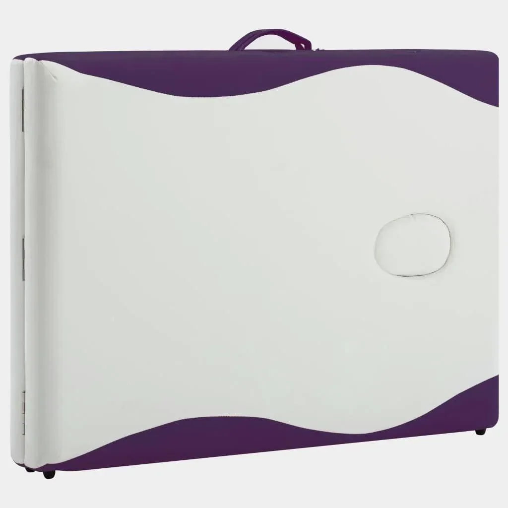 Folding massage table with 2 zones aluminum white and purple