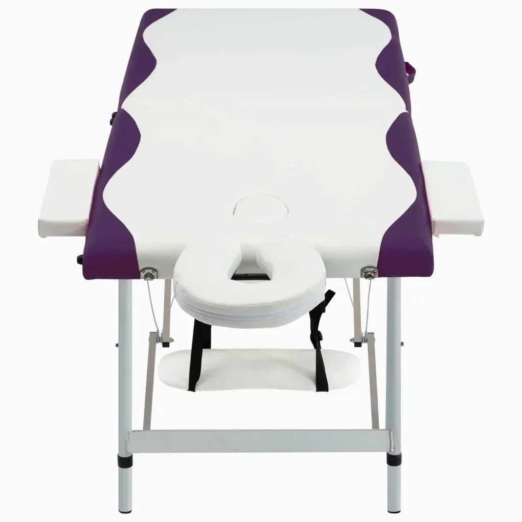 Folding massage table with 2 zones aluminum white and purple