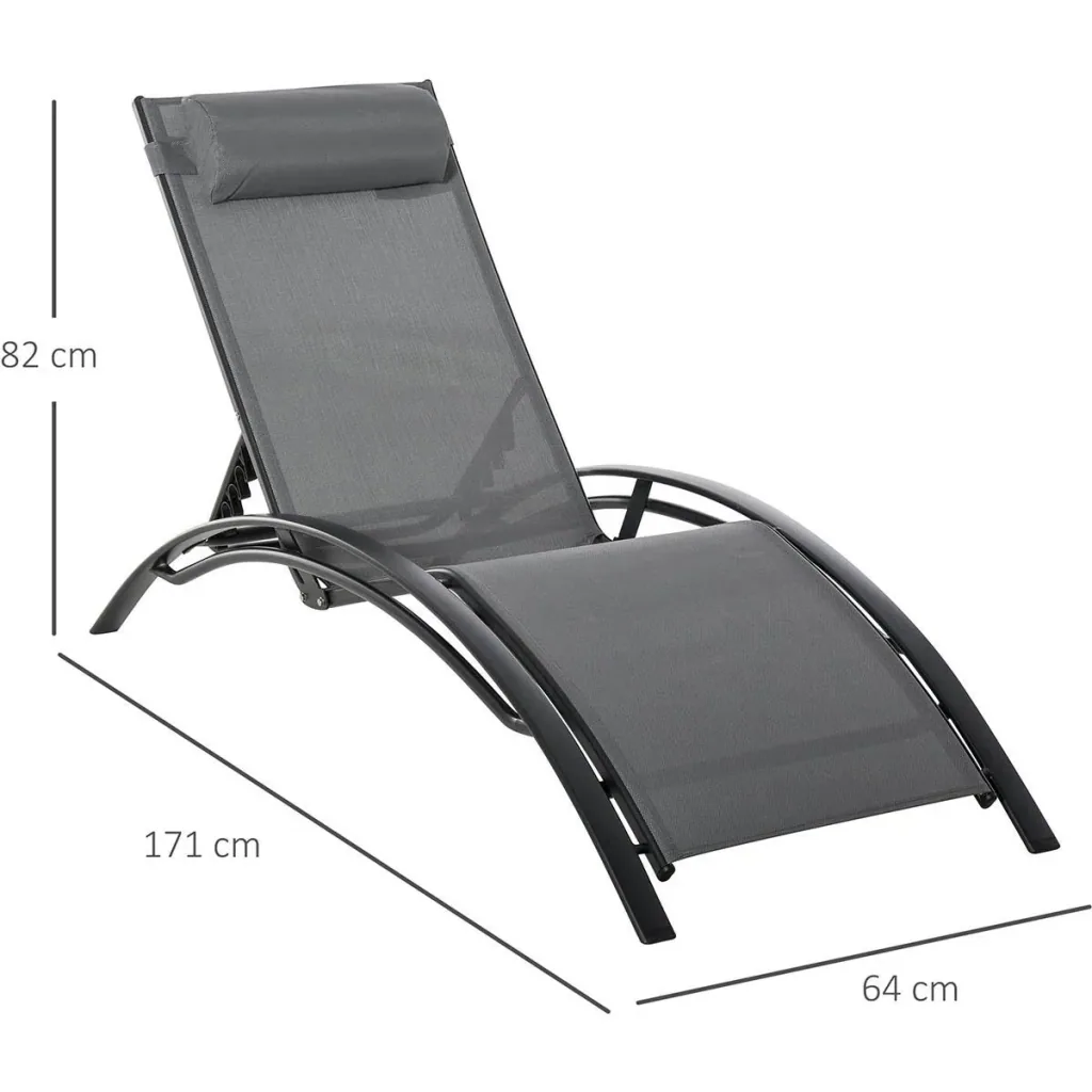 Sun lounger garden lounger garden chair relaxation chair deck chair aluminum adjustable gray 171 x 64 x 82 cm