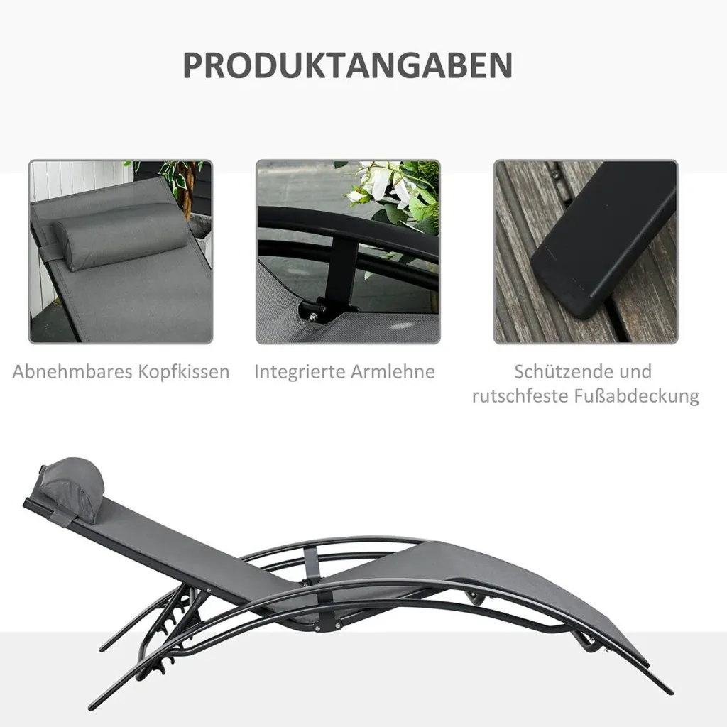 Sun lounger garden lounger garden chair relaxation chair deck chair aluminum adjustable gray 171 x 64 x 82 cm
