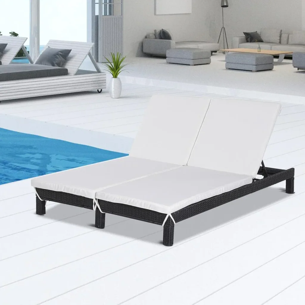 Garden lounger, double lounger, relaxation lounger for 2 people, luxury lounge, 5-level backrest, metal, PE rattan, cream, 195