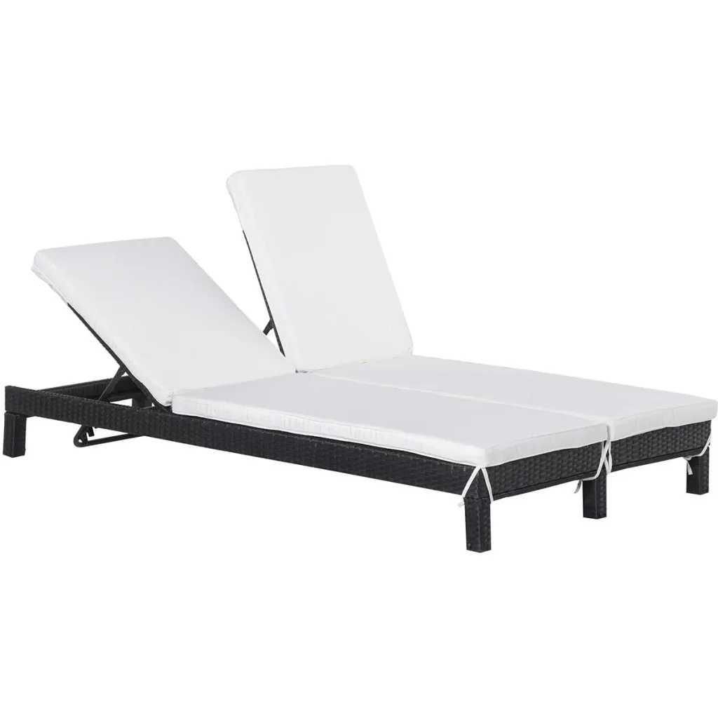 Garden lounger, double lounger, relaxation lounger for 2 people, luxury lounge, 5-level backrest, metal, PE rattan, cream, 195