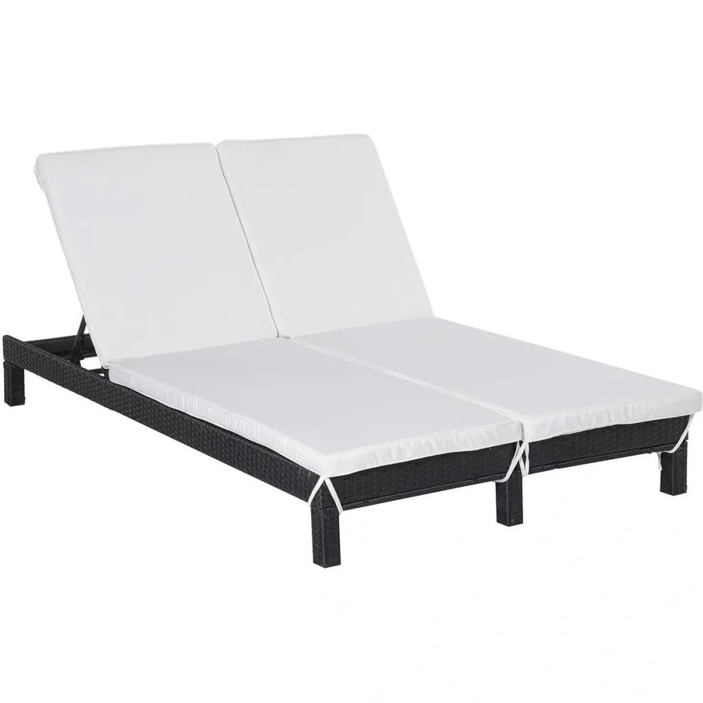 Garden lounger, double lounger, relaxation lounger for 2 people, luxury lounge, 5-level backrest, metal, PE rattan, cream, 195