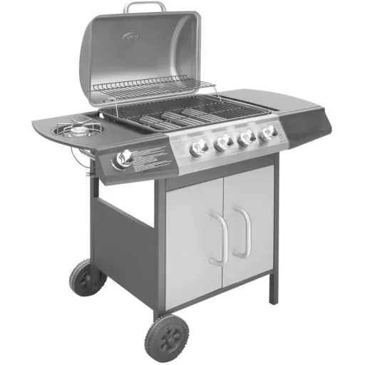 Gas grill 4+1 cooking zone black and silver