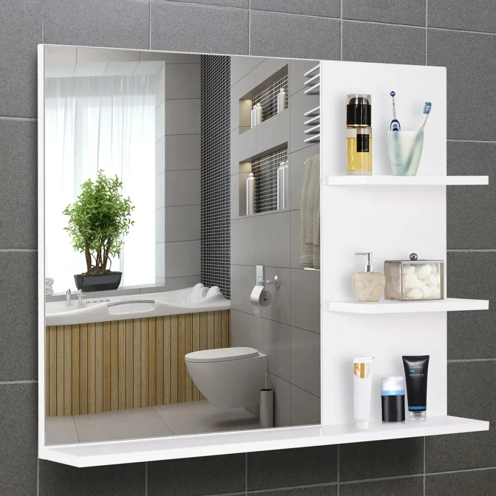 Bathroom mirror with 3 shelves white