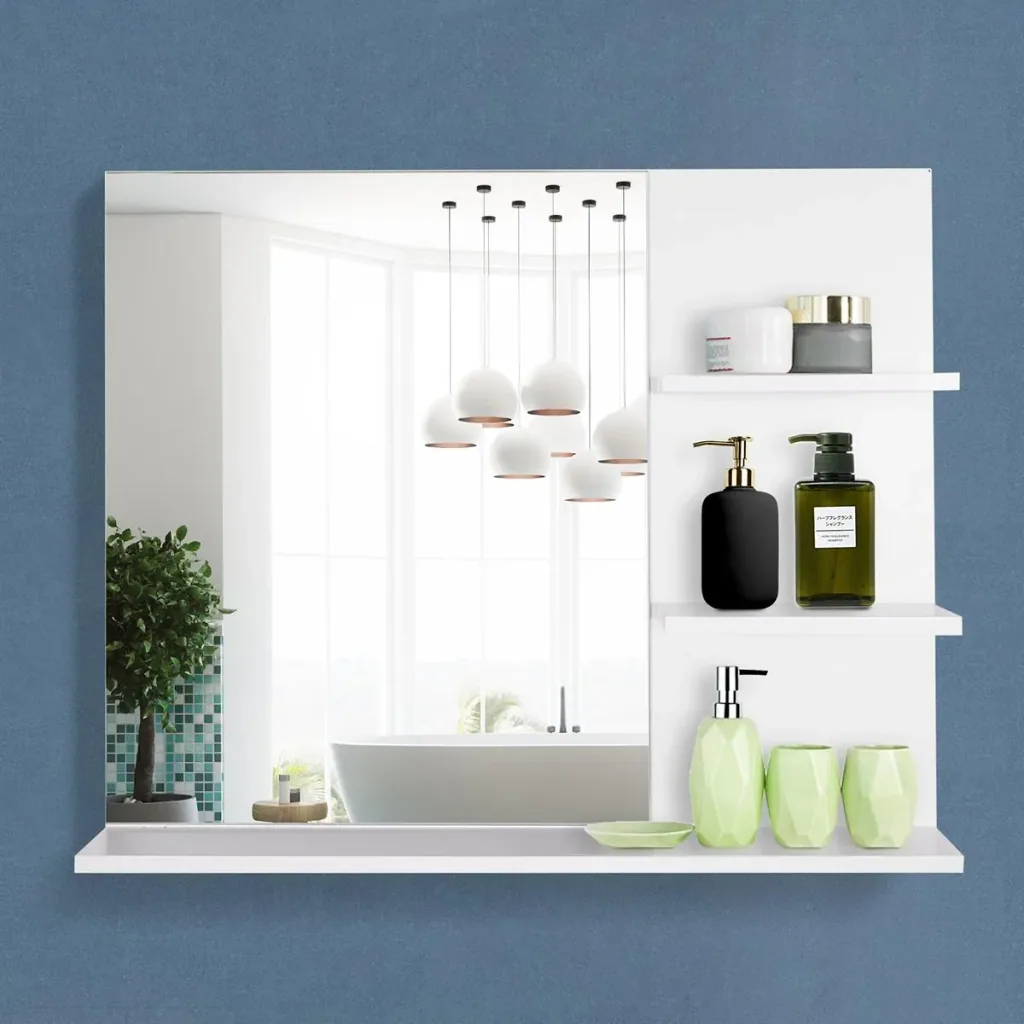 Bathroom mirror with 3 shelves white