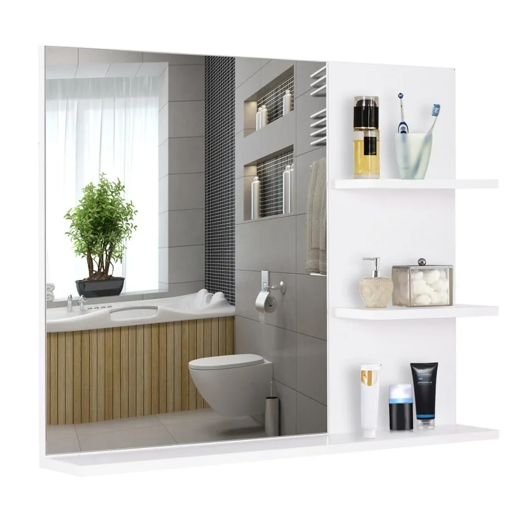 Bathroom mirror with 3 shelves white