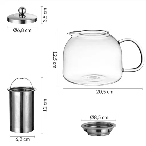 Glass teapot with strainer 1.5L