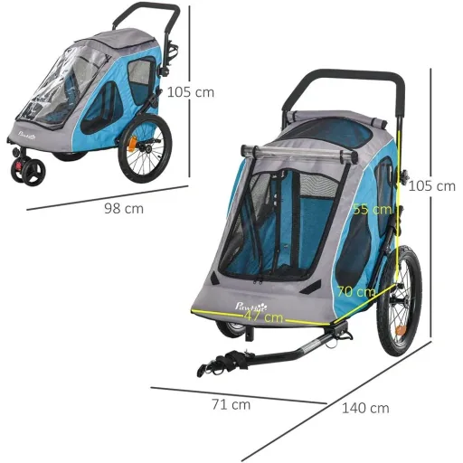 Bicycle trailer for dogs blue, grey, black