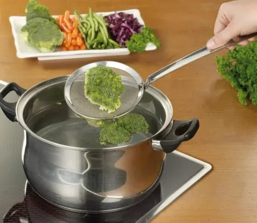 Professional strainer spoon with fine sieve, stainless steel, 38 cm