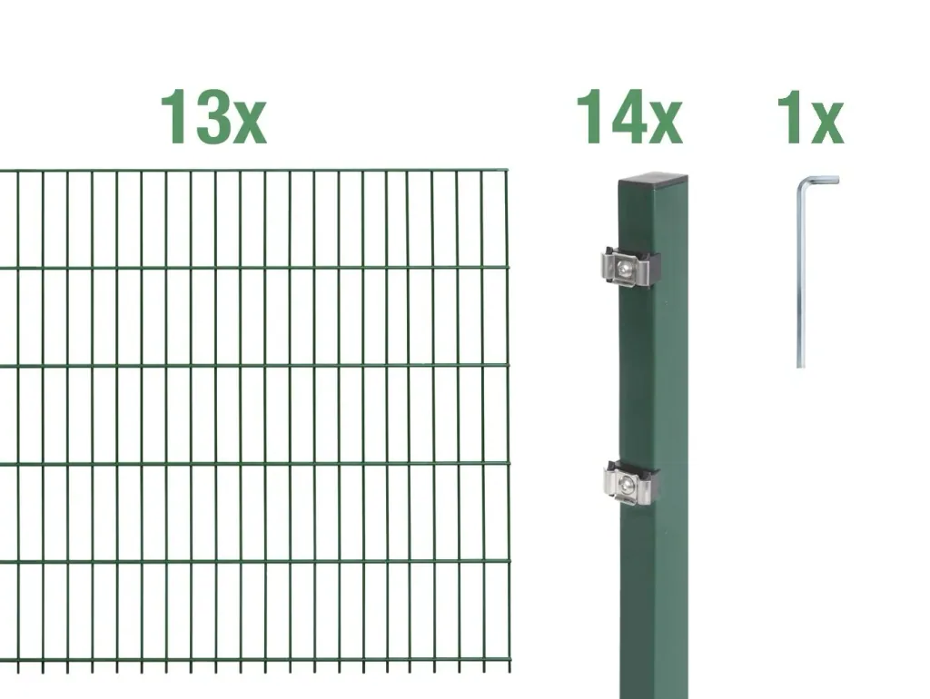 Double rod mesh fence complete set, green, height 100 cm, length 26 m