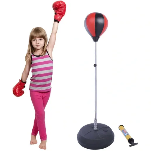 Punching ball set with boxing gloves black/silver/red