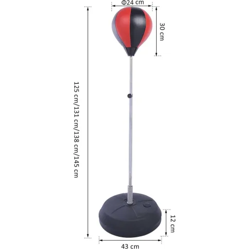 Punching ball set with boxing gloves black/silver/red