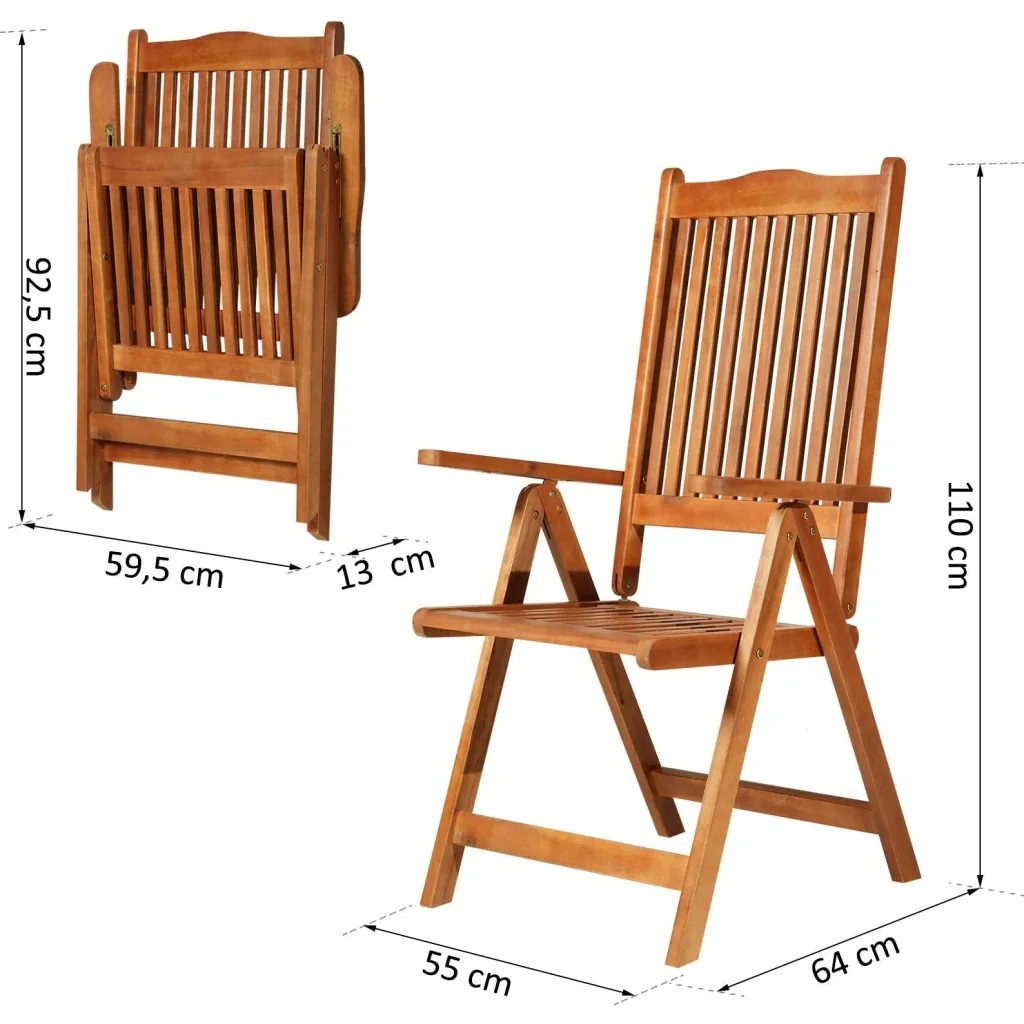 folding chair garden chair garden furniture 5-way adjustable acacia wood oiled 64 x 55 x 110 cm