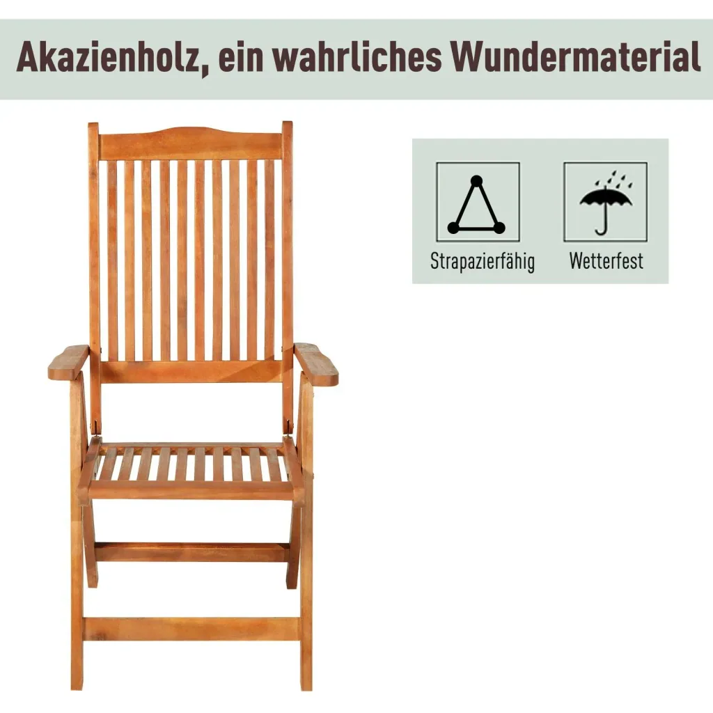 folding chair garden chair garden furniture 5-way adjustable acacia wood oiled 64 x 55 x 110 cm