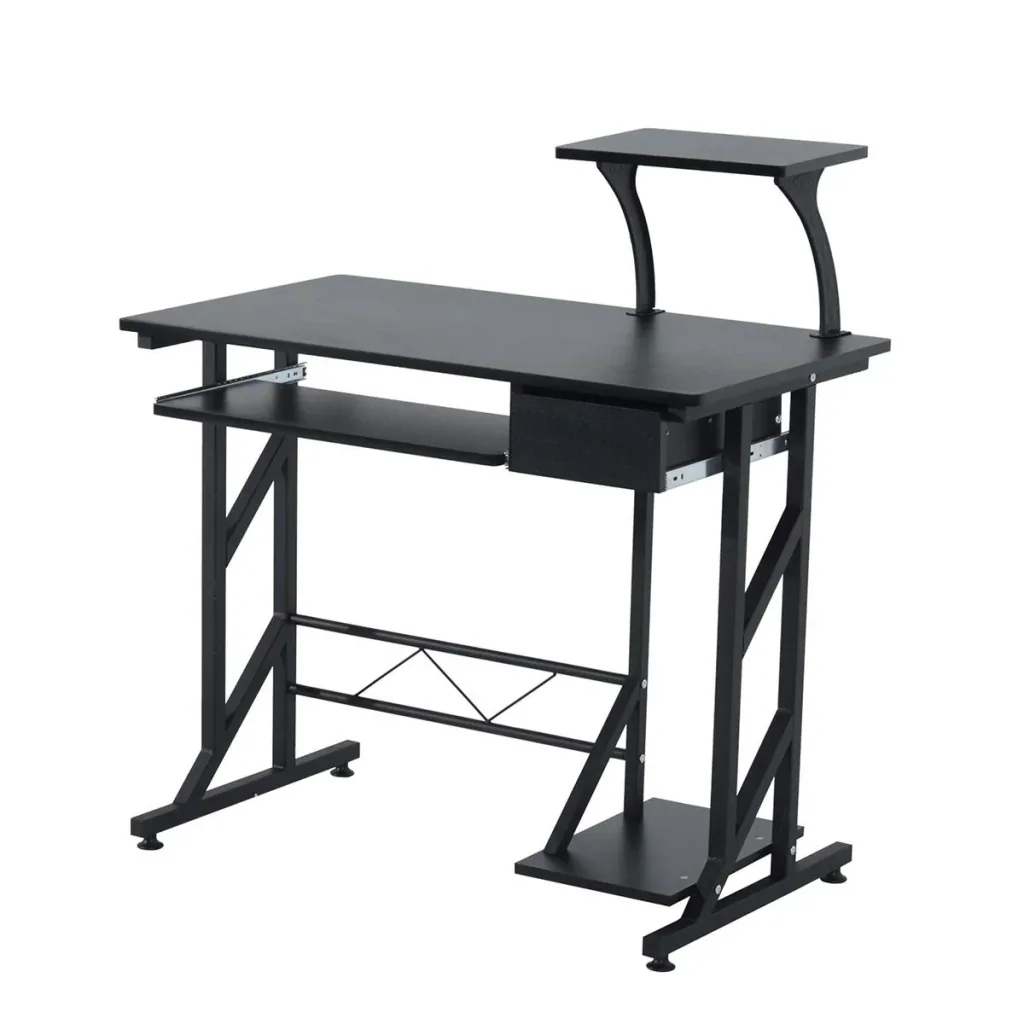 Computer desk work table with shelves and drawers desk office table space-saving stable metal MDF black 90 x