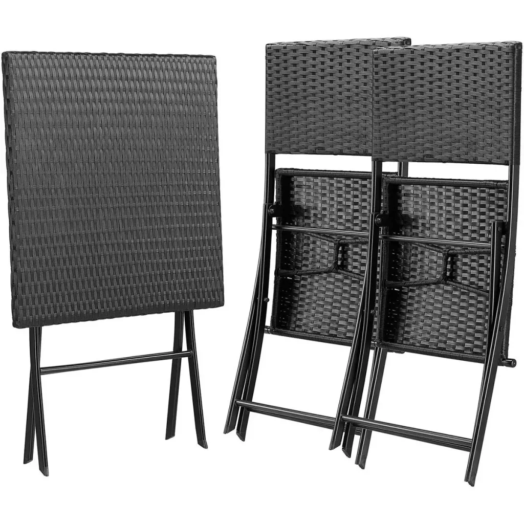 3-piece garden set - table, folding chairs - polyrattan - black